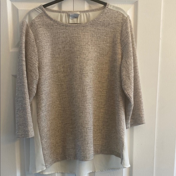 Vanheusen twill and tweed front blouse‎ chiffon back ivory size L - Picture 1 of 5